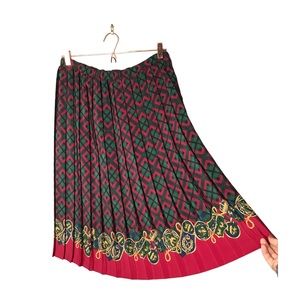 Leslie Fay | Holiday Christmas pleated mid length skirt •
